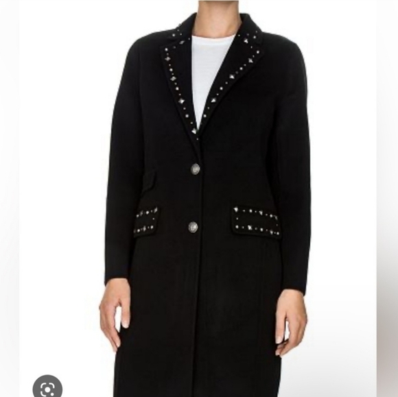 THE KOOPLES Wool Studded Accents & Pointed Collar Black Car Coat, Size XS 32 - Picture 1 of 5